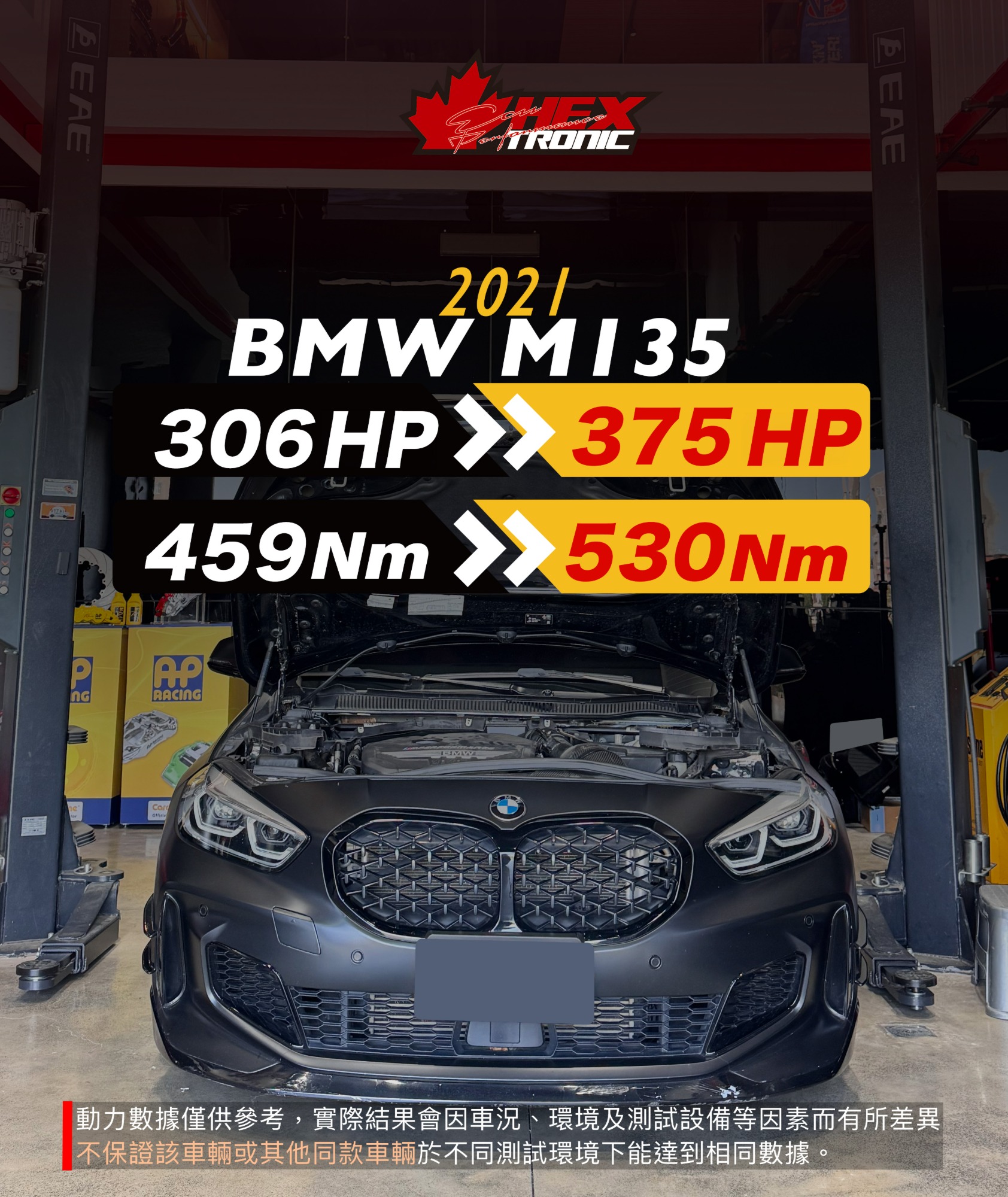BMW M135i xDrive (F40) 調校前後馬力曲線圖