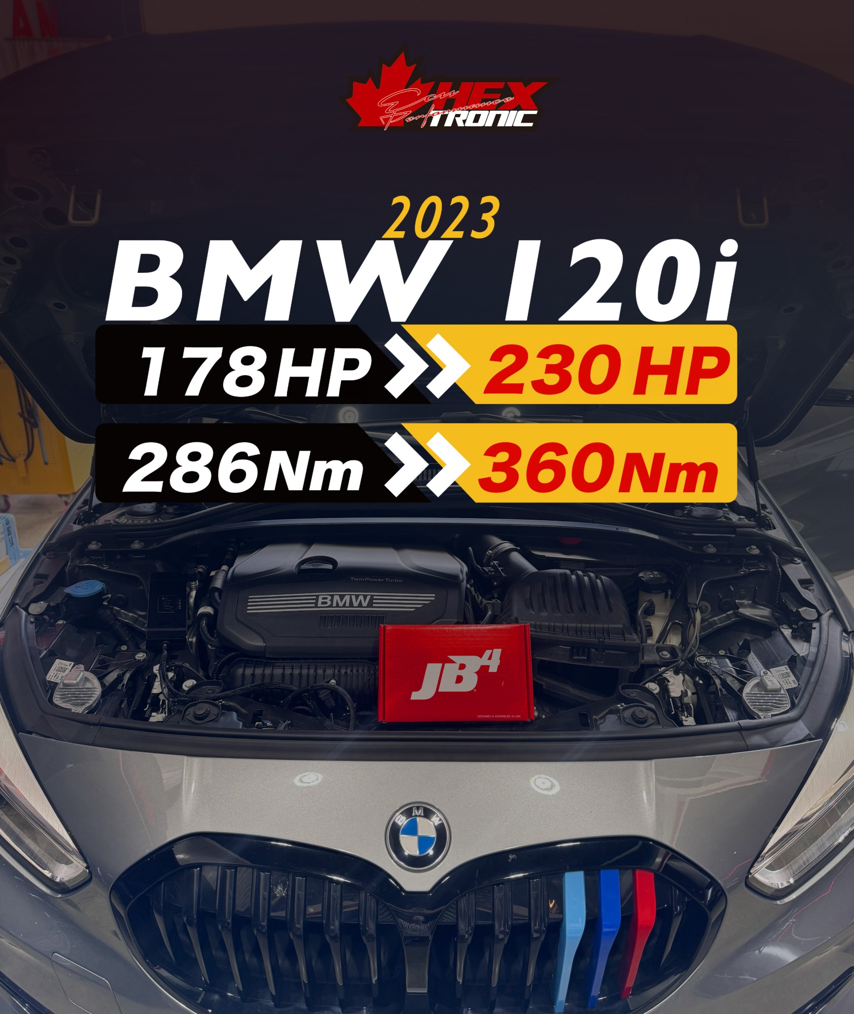 BMW 120I 調校前後馬力曲線圖
