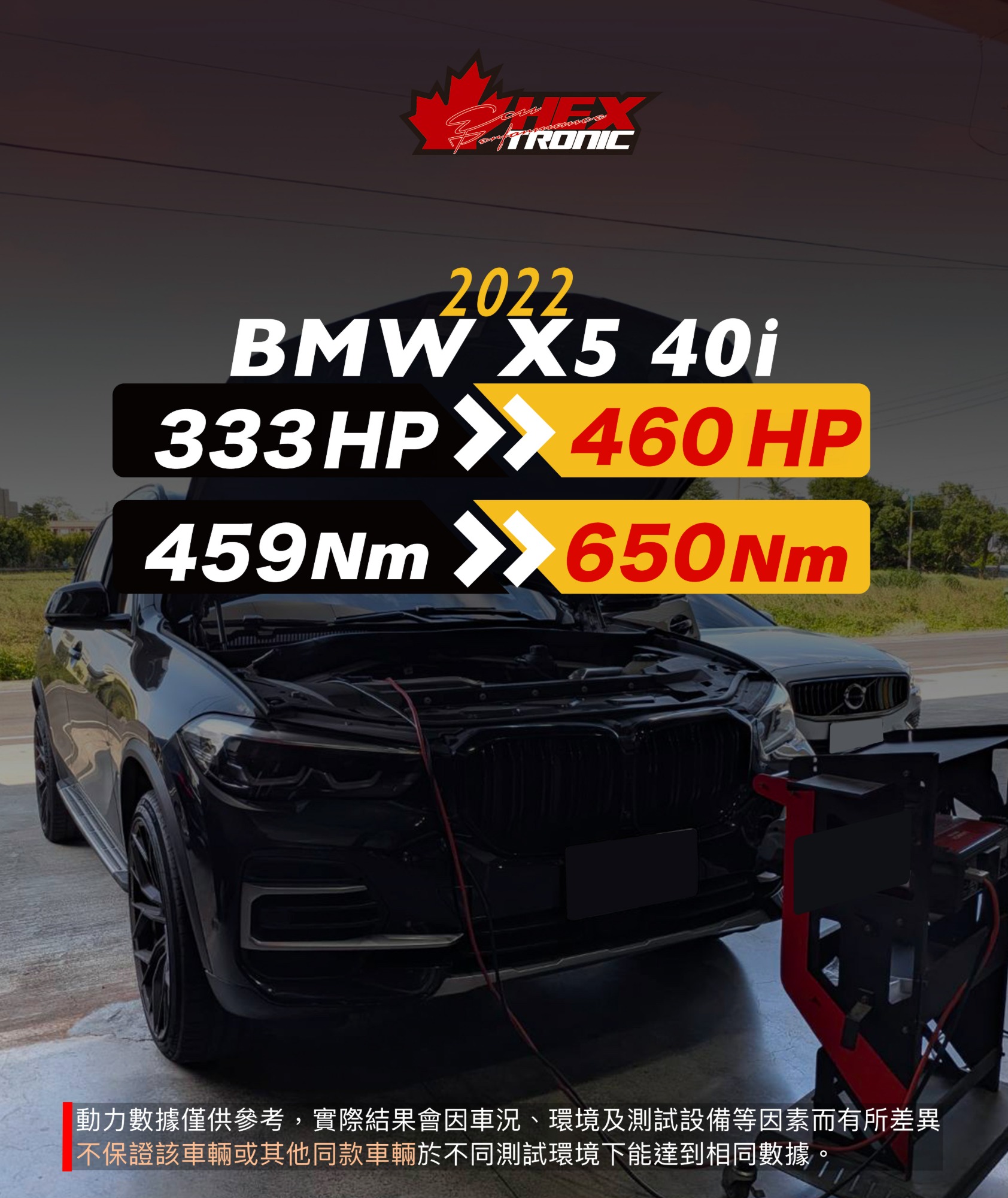 BMW X5 40i (G05) 調校前後馬力曲線圖