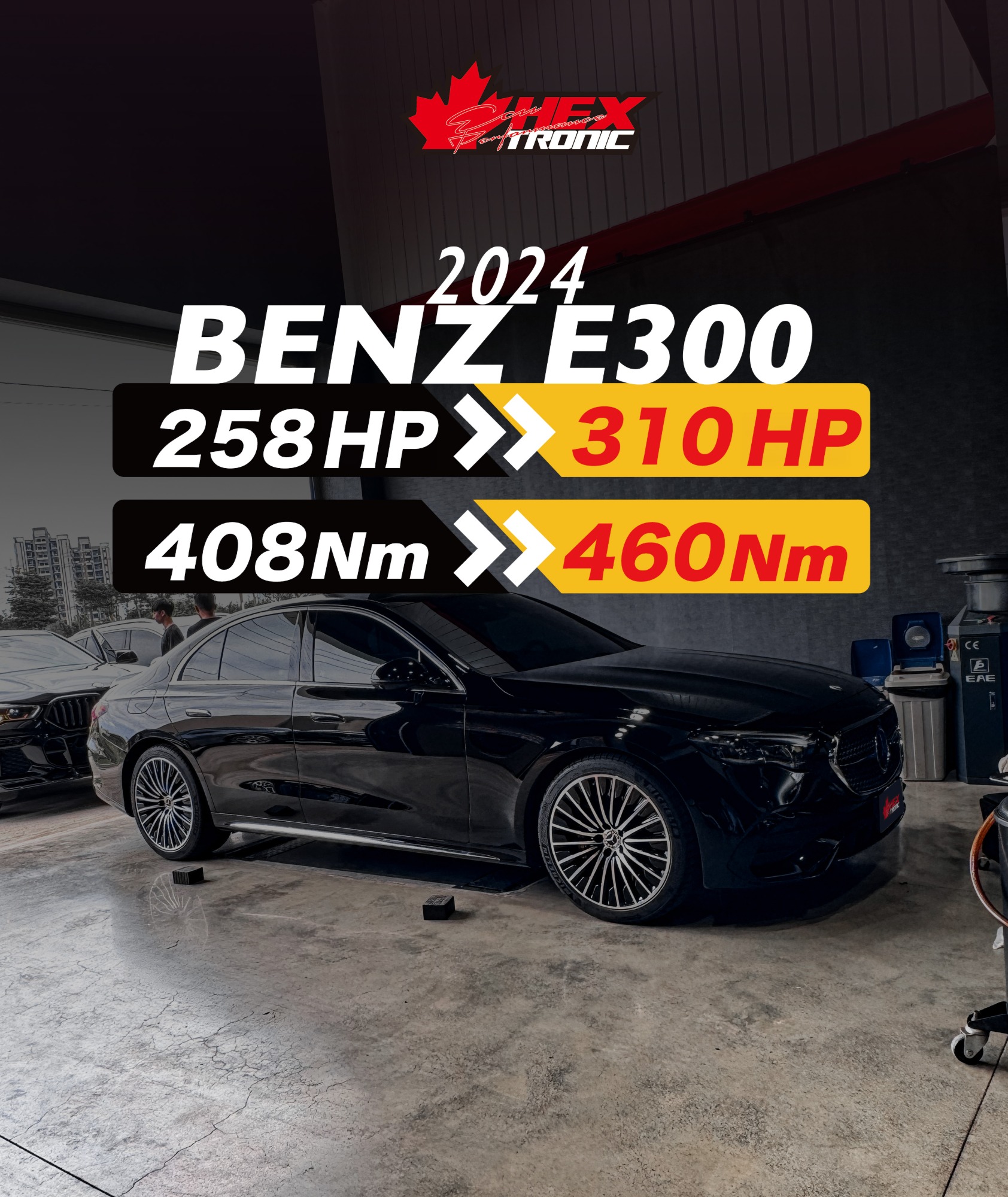 BENZ E300 (W214) 調校前後馬力曲線圖