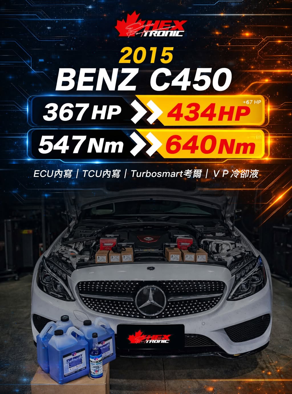 BENZ C450 調校前後馬力曲線圖